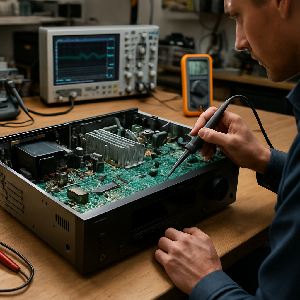 AV receiver repair in professional electronics lab